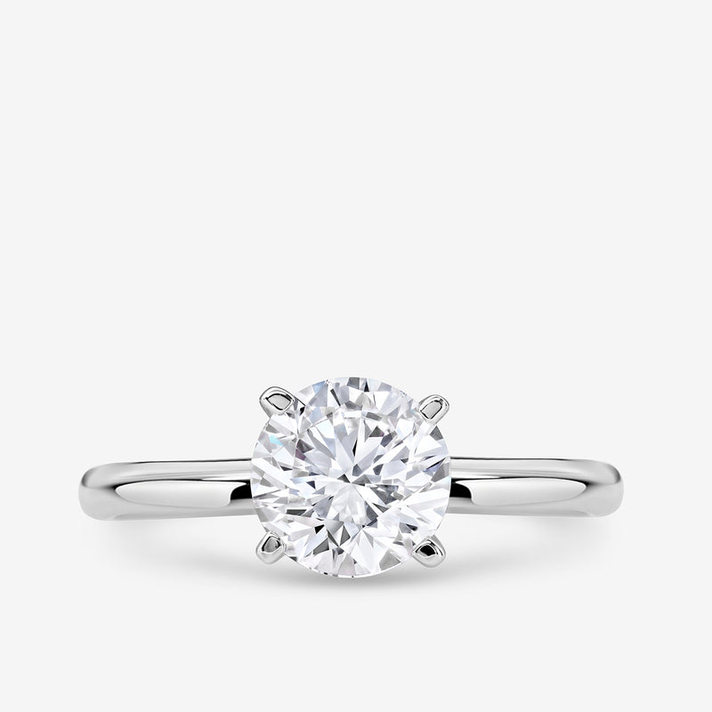 Keemti Jewels ELEGANT Round Solitaire RING: round diamond, six-prong setting, white gold band.