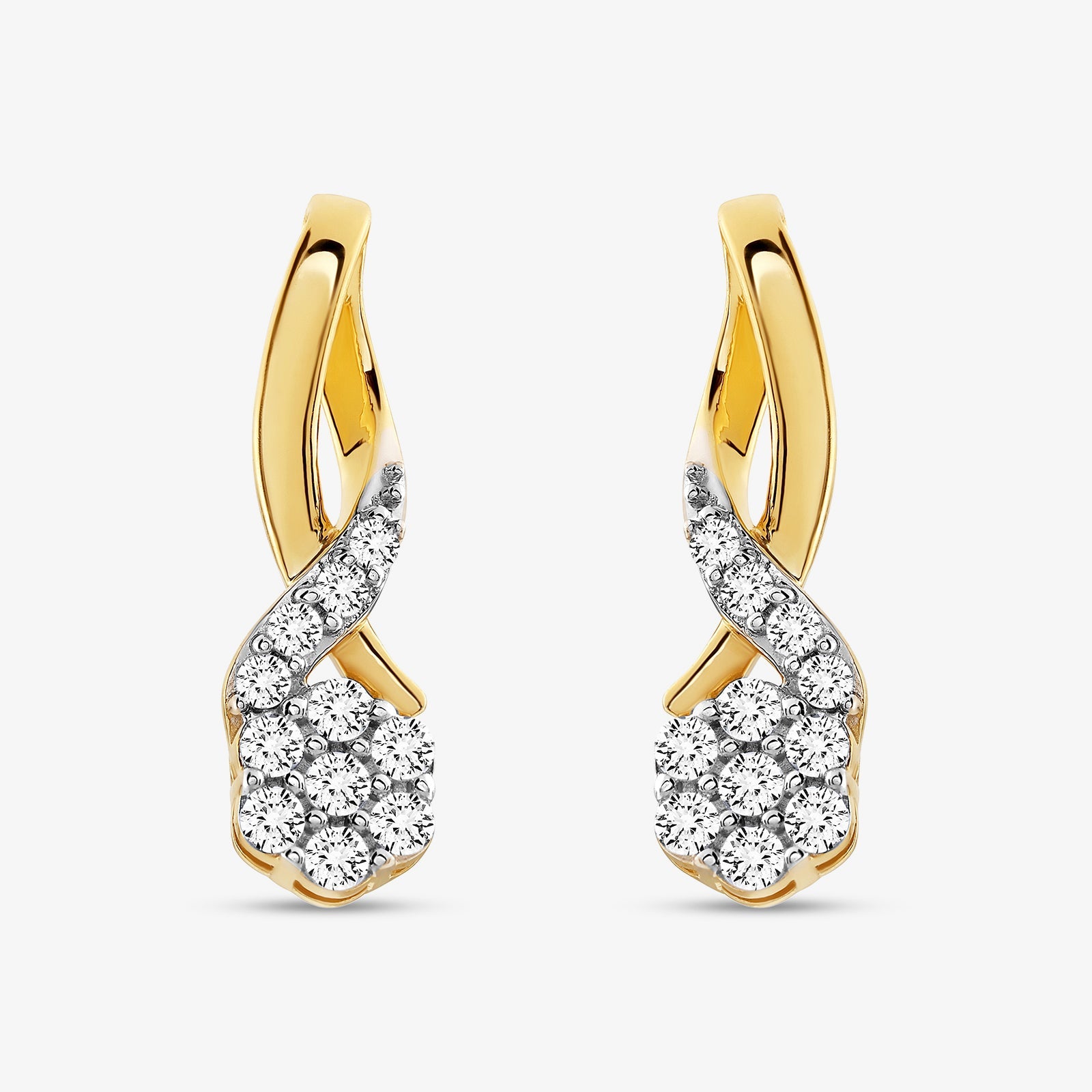 Twisted knot drop stud earrings, gold vermeil with clustered round pavé stones