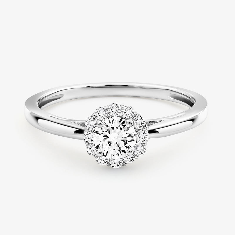 Silver vermeil halo solitaire ring, round center gemstone with sparkling halo