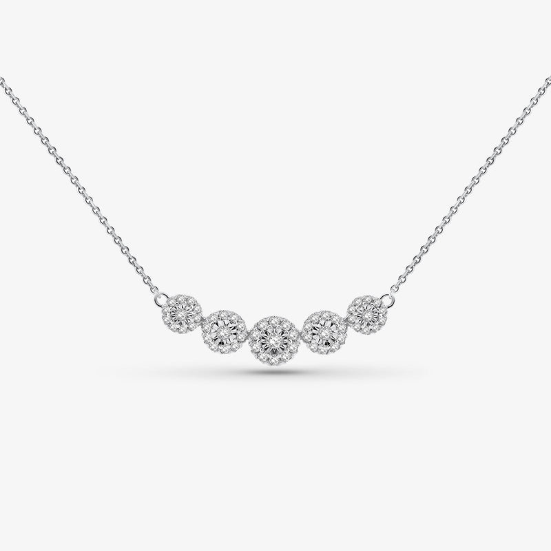Silver-tone floral cluster necklace with round sparkling stone clusters