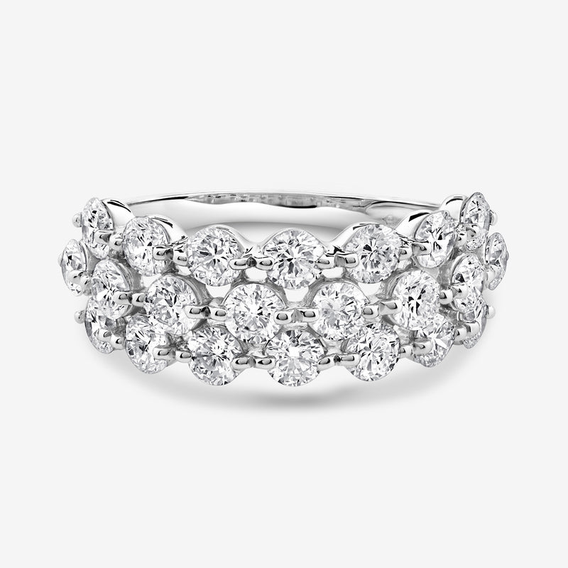 The Keemti Jewels RADIANT Bloom Mesh BAND features three rows of round, sparkling diamonds in a romantic silver design.