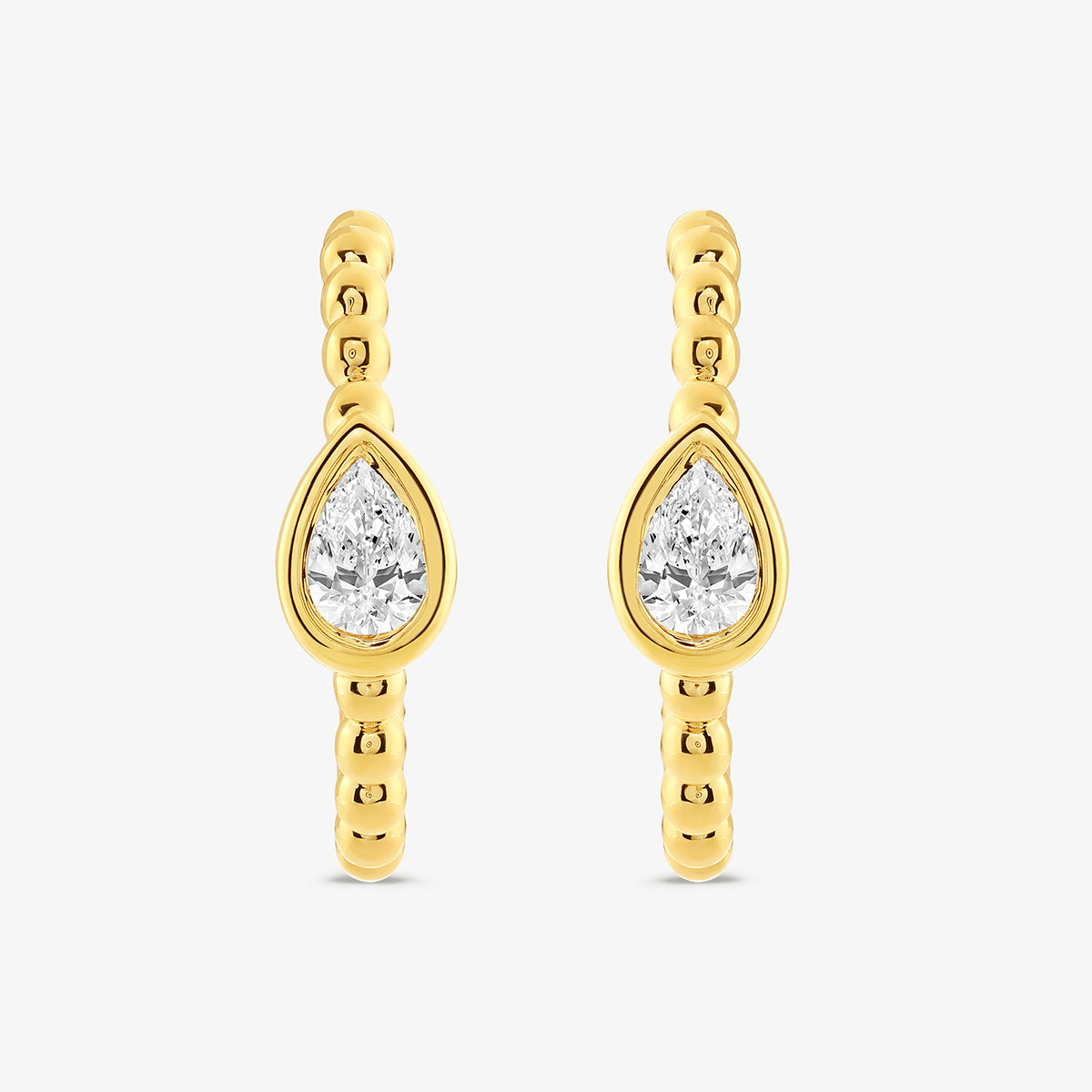LUNA pear hoop earrings, gold vermeil with a teardrop crystal in a pear-shaped bezel