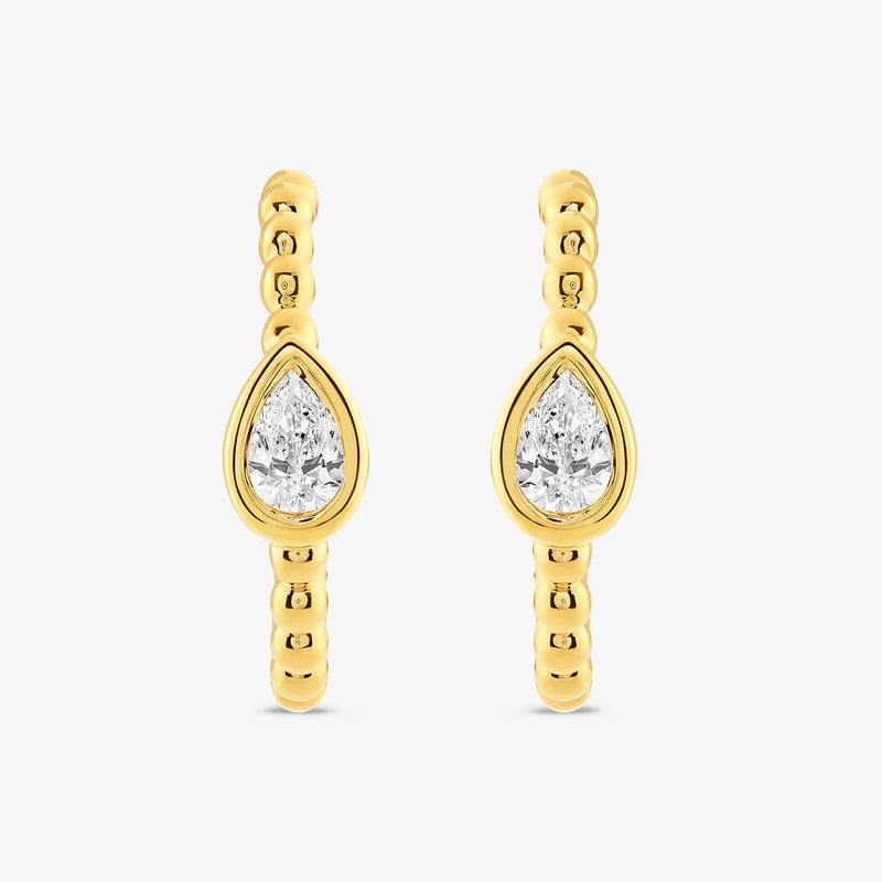 LUNA pear hoop earrings, gold vermeil with a teardrop crystal in a pear-shaped bezel