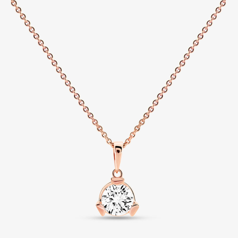 Rose-gold diamond necklace with round pendant on linked chain