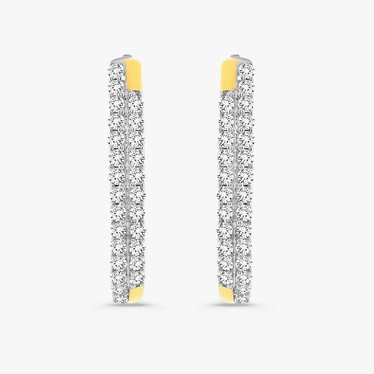 Slim bar hoop earrings with pavé crystal rows and yellow bezel accents, silver 925