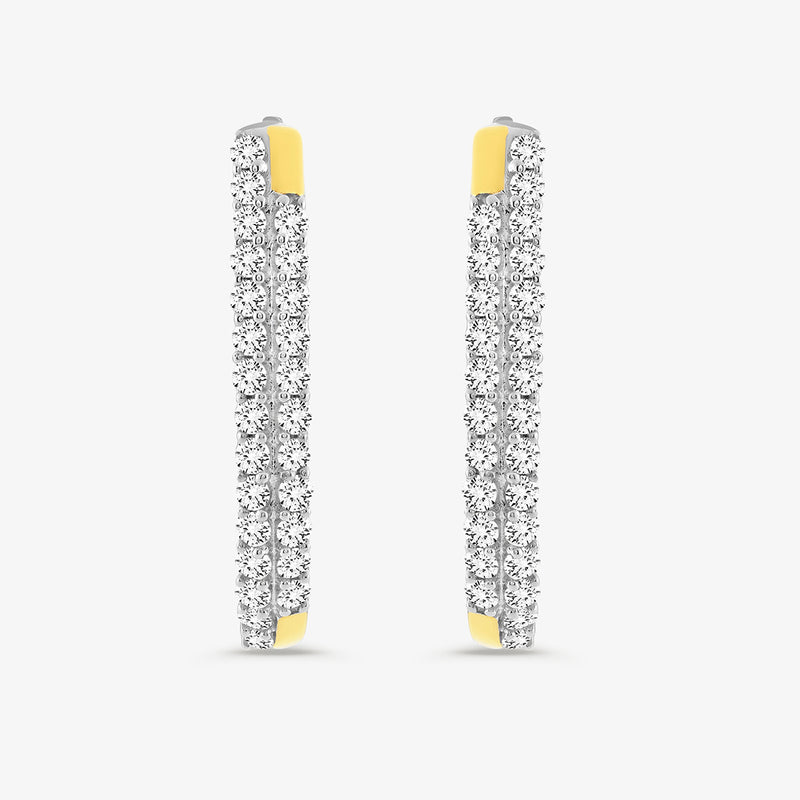 Slim bar hoop earrings with pavé crystal rows and yellow bezel accents, silver 925