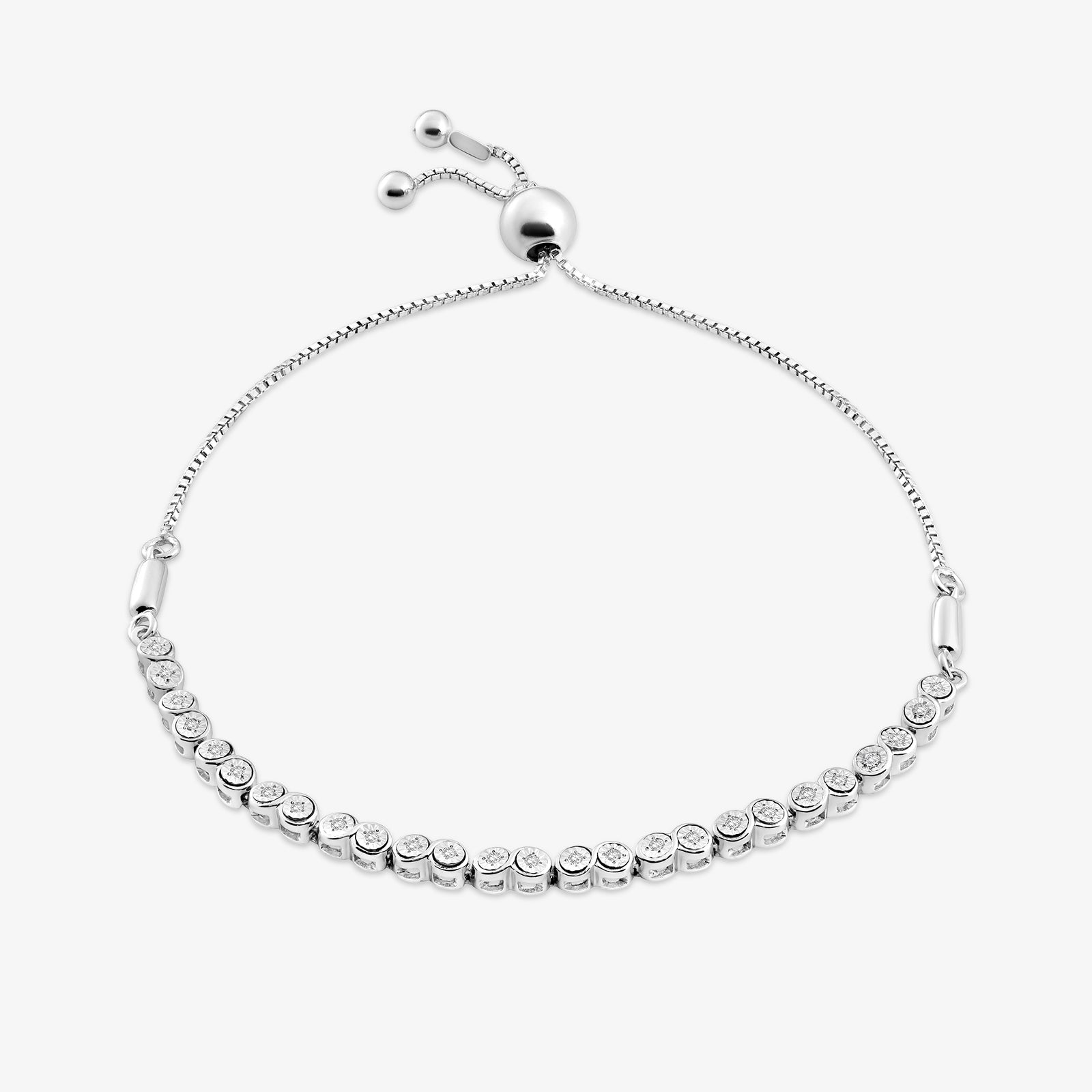 DEWLINE Eternity bolo bracelet, silver 925 with round pavé stones and bead adjuster