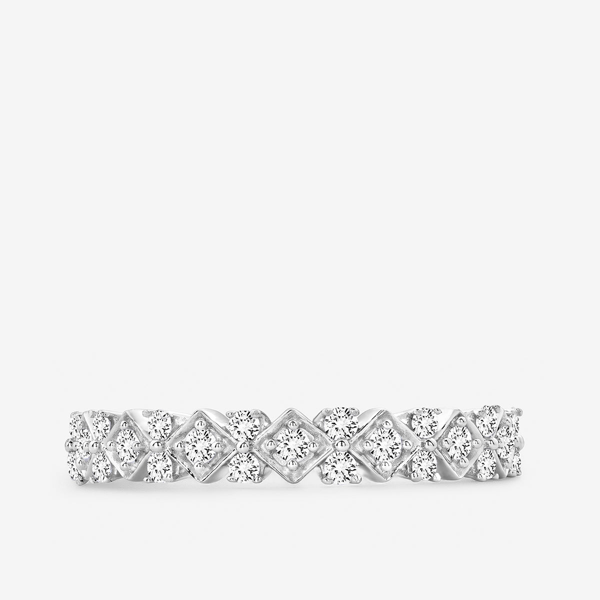 Mosaic diamond ring in 925 silver, repeating square-cut prong-set stones