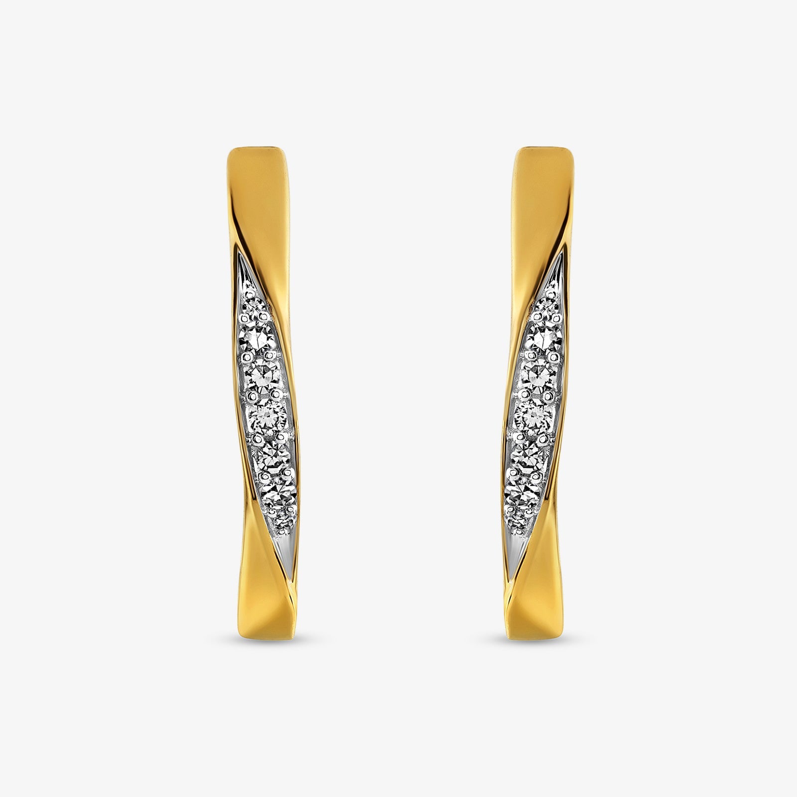Crossover Curve hoop earrings, gelbgoldfarben mit diamantbesetztem Mittelstreifen