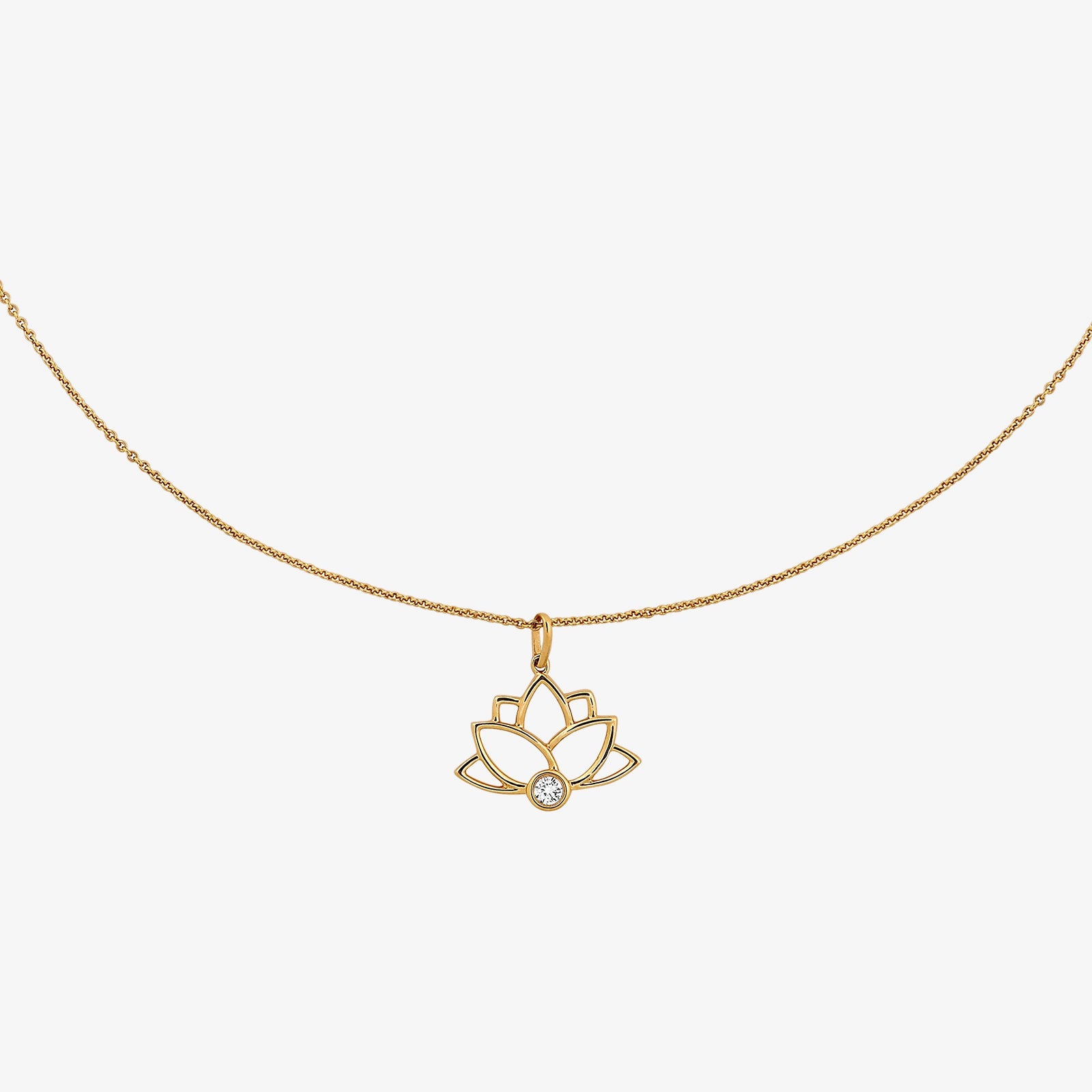 Collar con dije de flor tipo loto y piedra redonda, en cadena fina