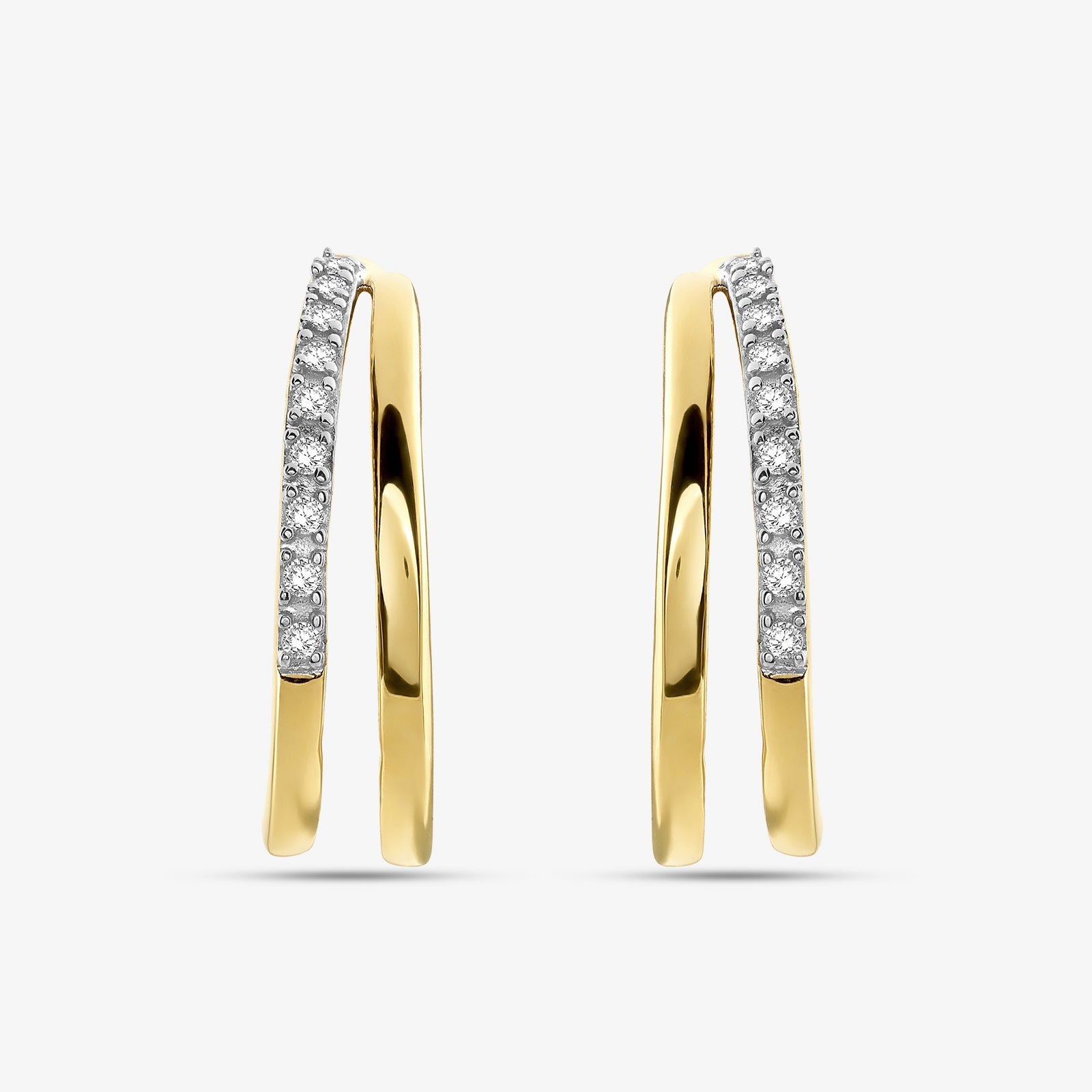 Golden Semi-Hoop-Ohrringe mit silbernem Zirkonia-Pavé am Außenrand