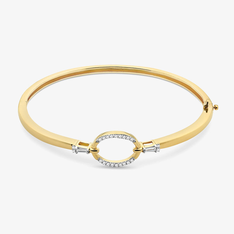 Gold-plated oval bracelet with pavé center oval and small round crystal details
