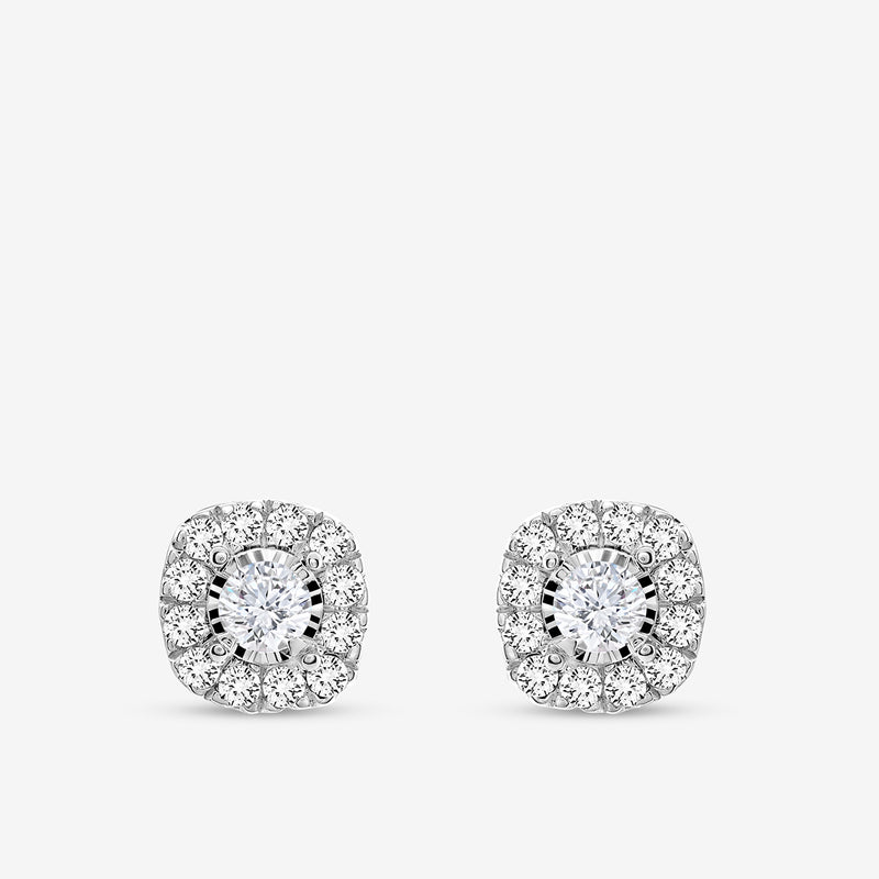 Shimmer Halo Diamond Stud Earrings