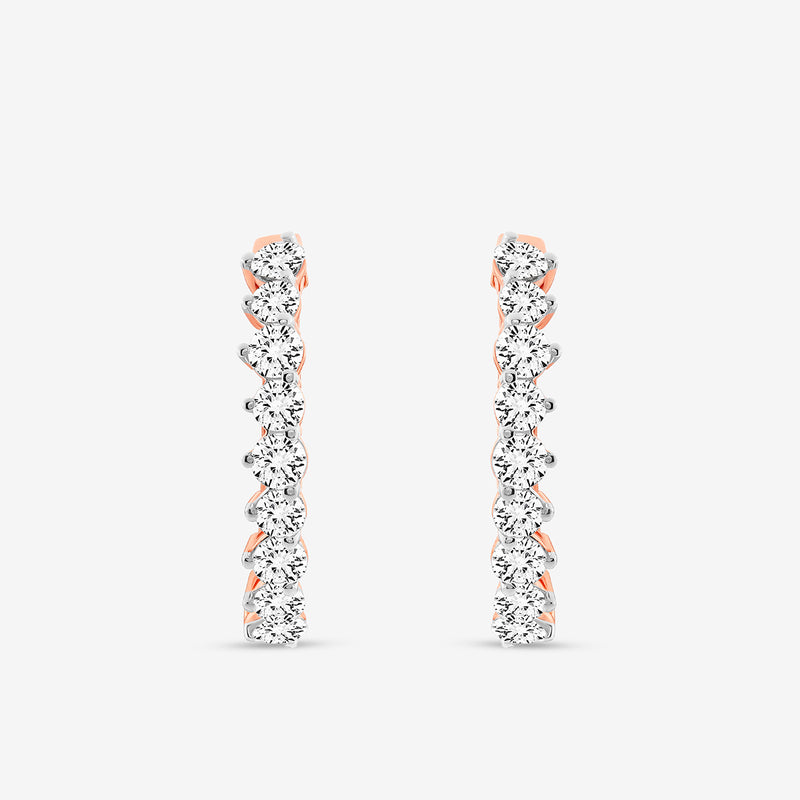 Keemti Jewels LINEAR Weave Huggie Earrings, elegant hoops with round white diamonds on a plain white background.