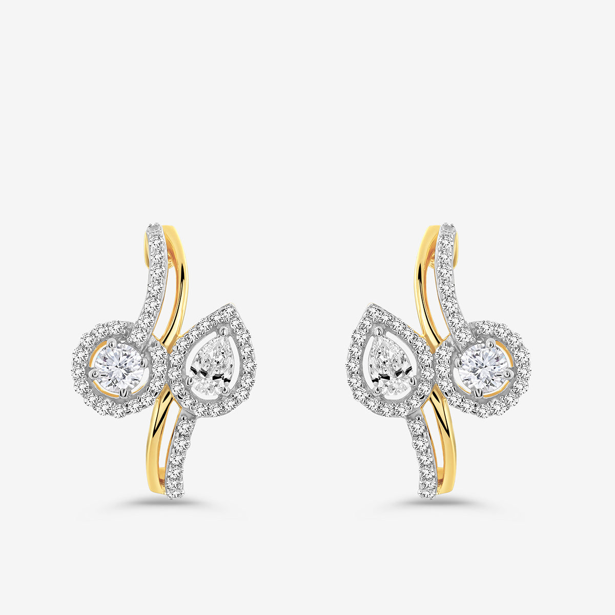 Keemti Jewels TEARDROP Spark Hoop Earrings feature round and pear-shaped diamonds in a leaf-inspired design.