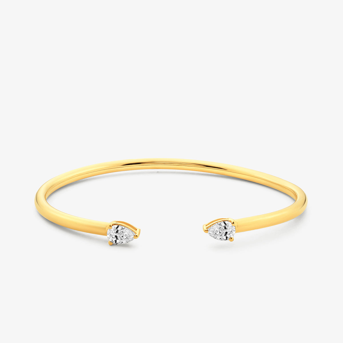 PEAR Luxe BRACELET by Keemti Jewels: polished open band with two small diamonds on each end, on white background.