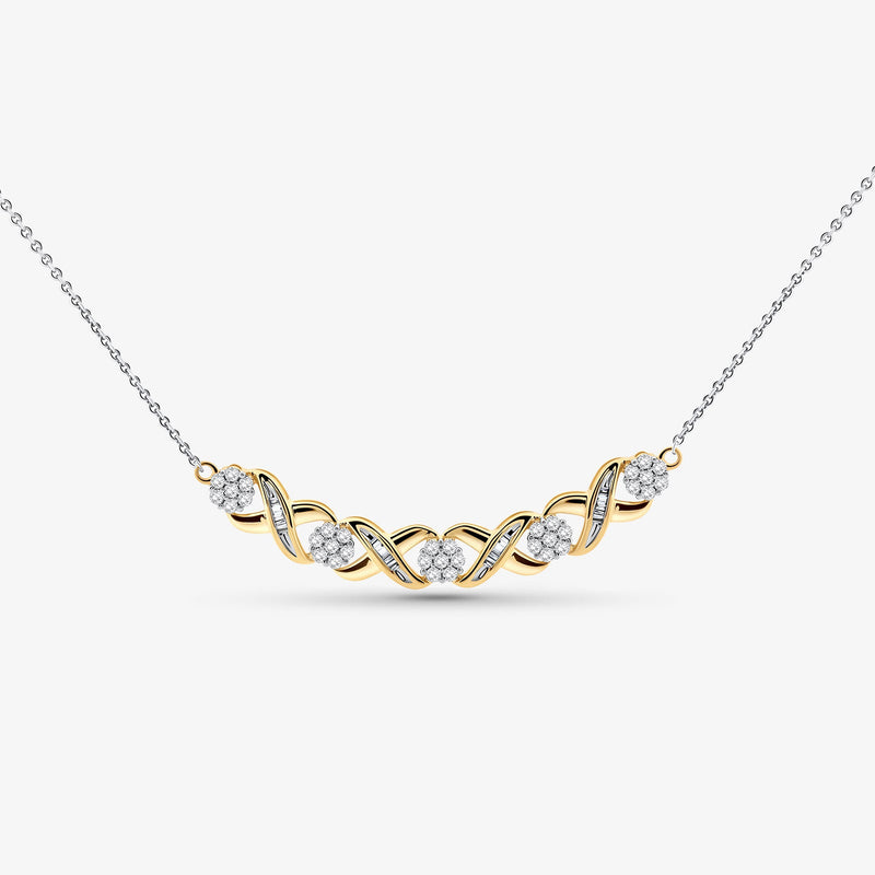 Interlinked curved diamond necklet with oval links and small round stones, silver vermeil