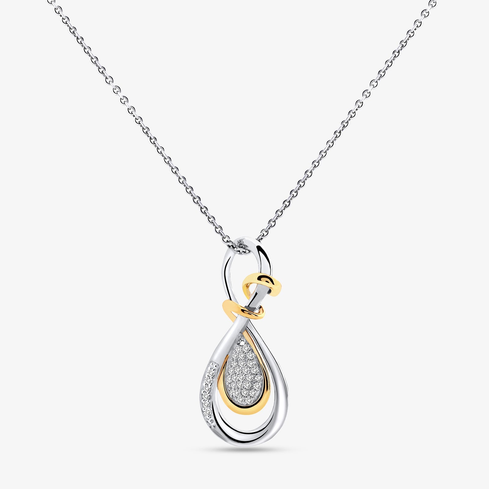 SUNLIT Bloom necklet: teardrop bicolor pendant with pave sparkle detail