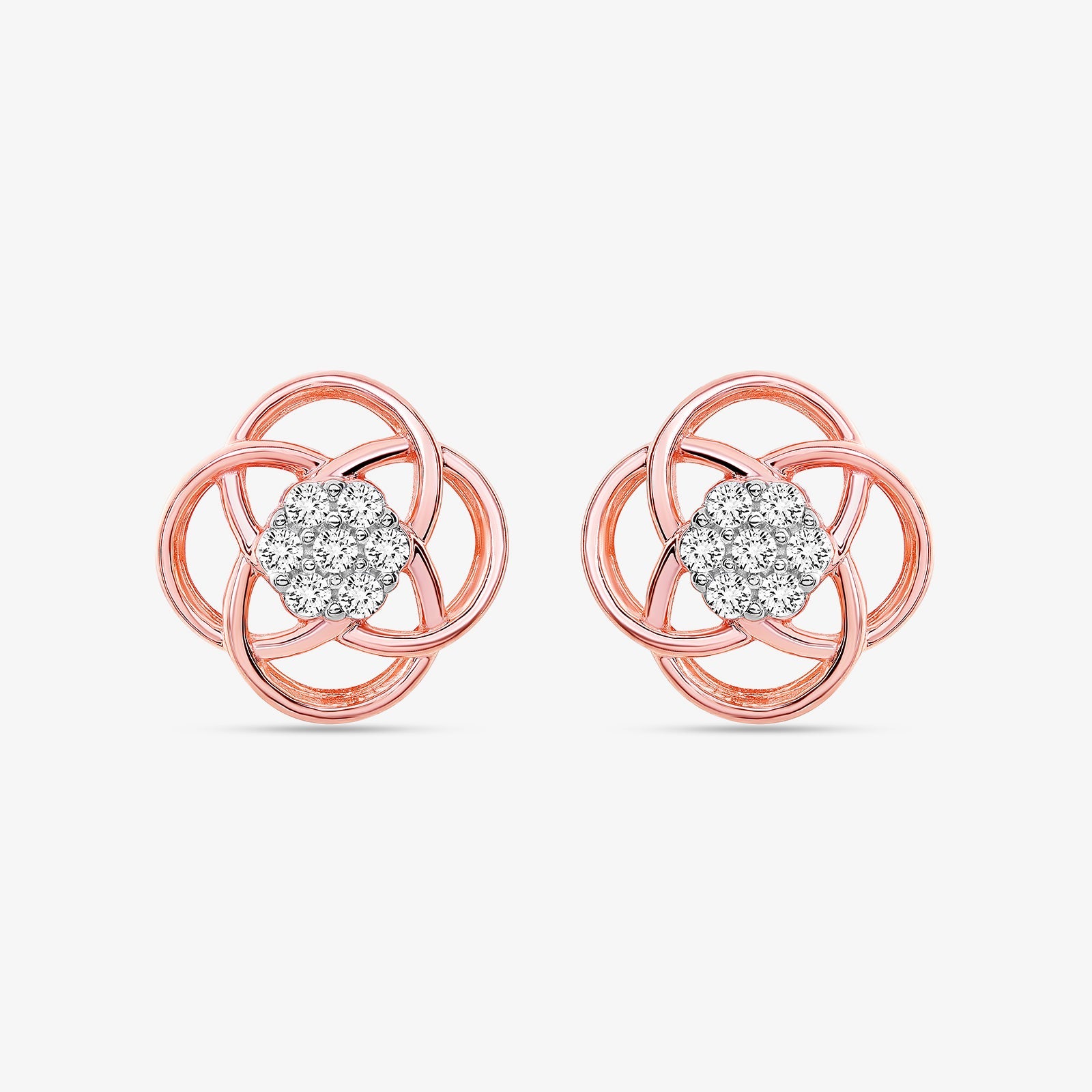 Bloom Knot Stud earrings—rosé-toned clover knot with sparkling round center
