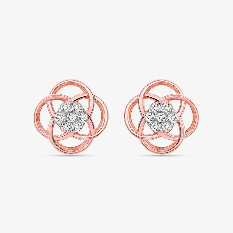 Bloom Knot Stud earrings—rosé-toned clover knot with sparkling round center