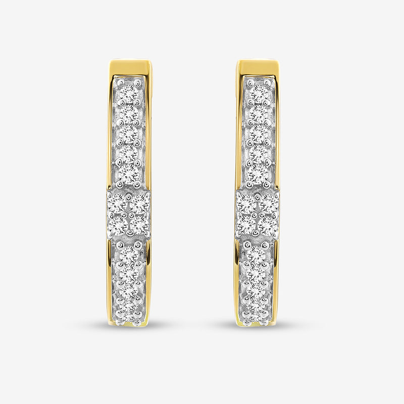 Keemti Jewels’ VIVA Shine Hoop Earrings feature rows of white diamonds, shown elegantly on a white background.