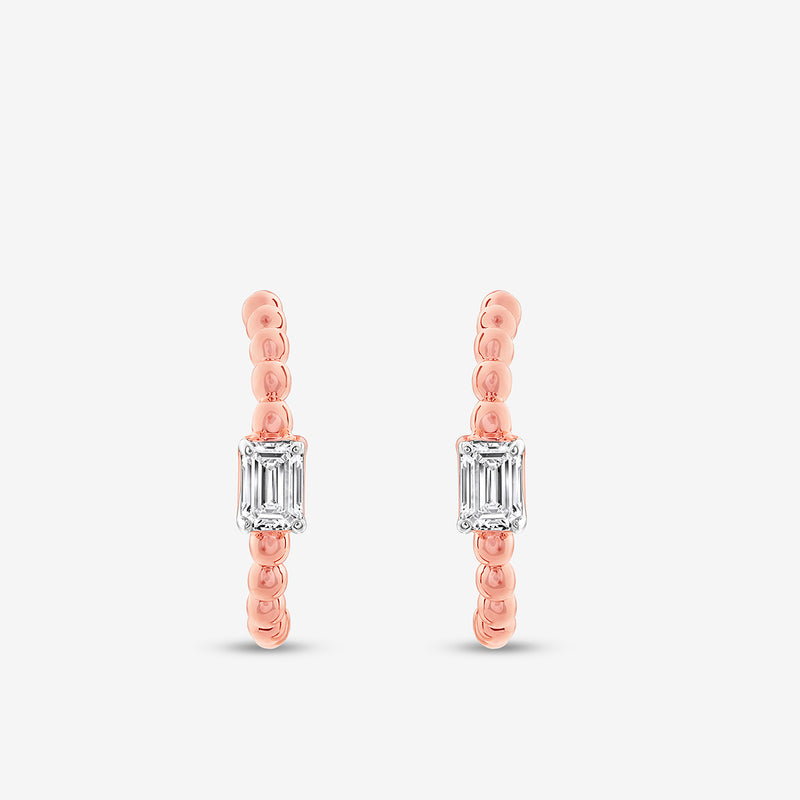 Beaded hoop earrings with emerald-cut stone, rose-gold tone and silver accents