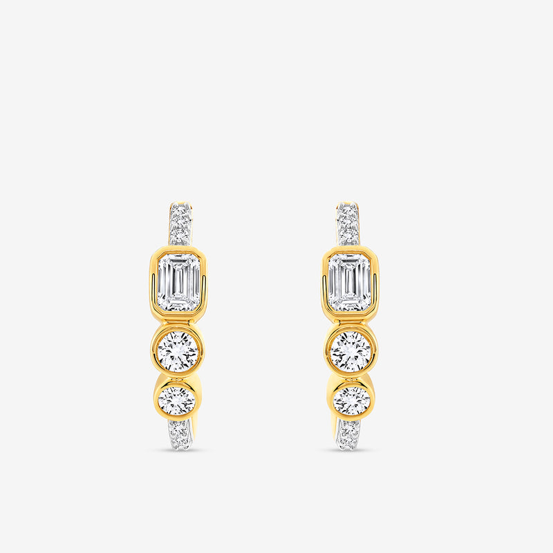 14kt Gelbgold Fusion Hoop-Ohrringe mit Diamant-Style Steinen