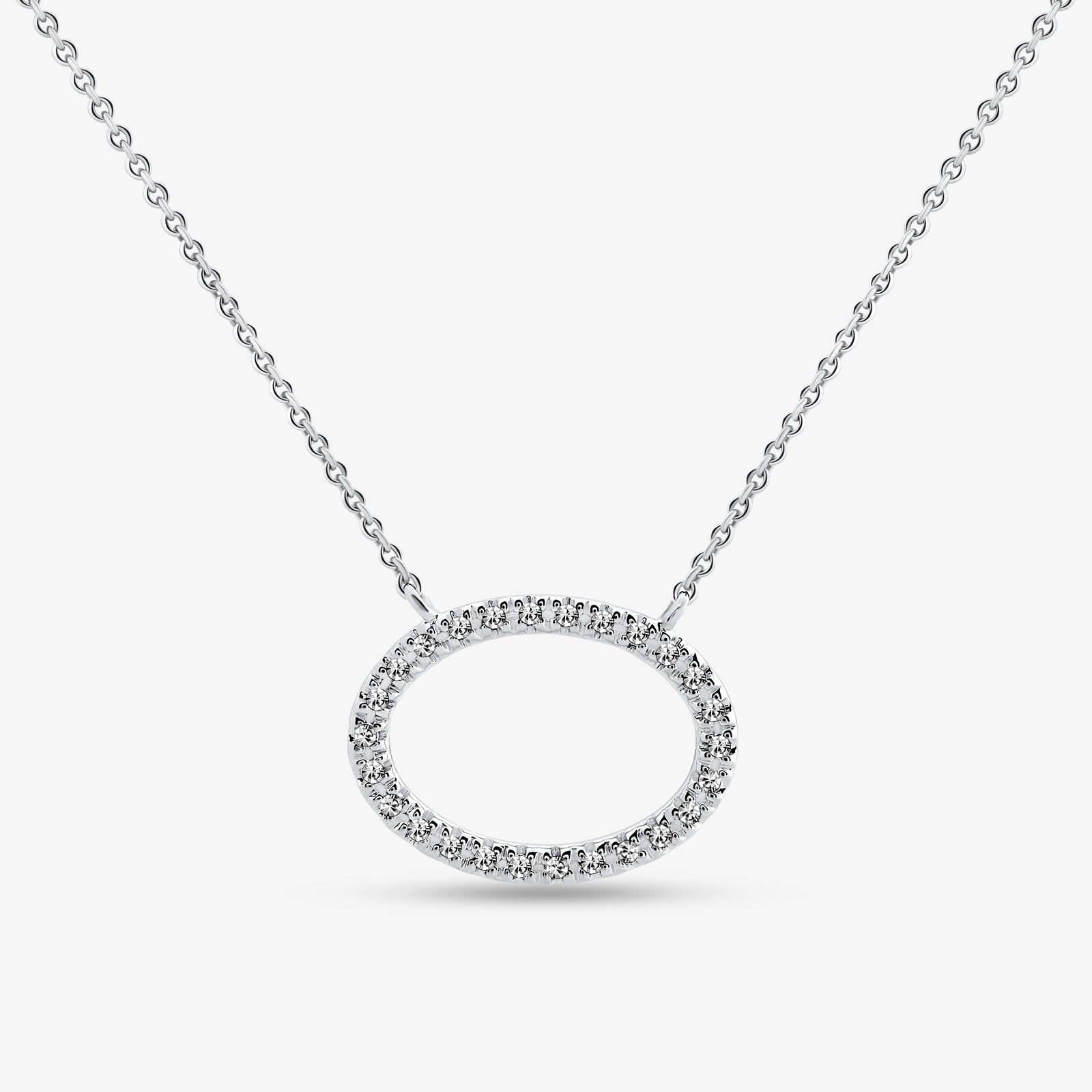 Oval halo pendant necklace, silver 925 with sparkling round stones on oval ring