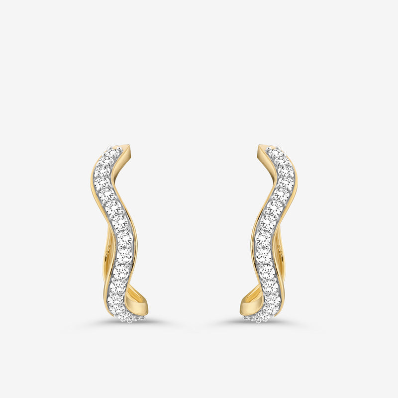 Arc hoop earrings: gold-tone frame with silver pave inlay, silver 925 vermeil plating