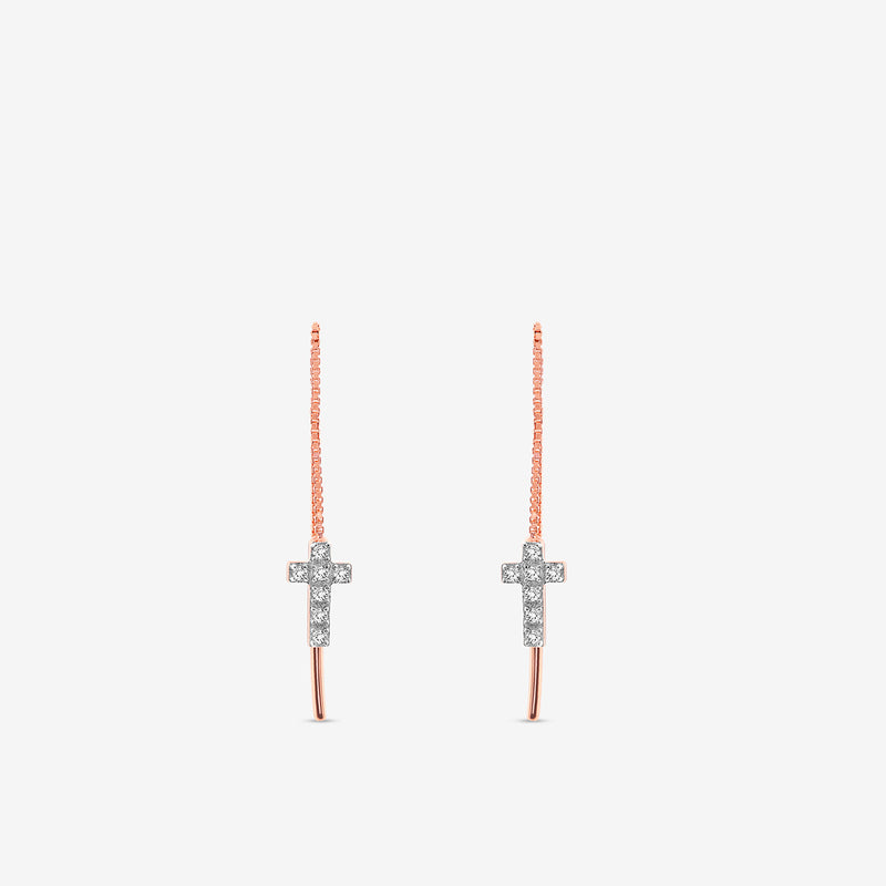 Keemti Jewels SACRED Cross Sui Dhaga Earrings with diamond-studded pendants on a plain white background.