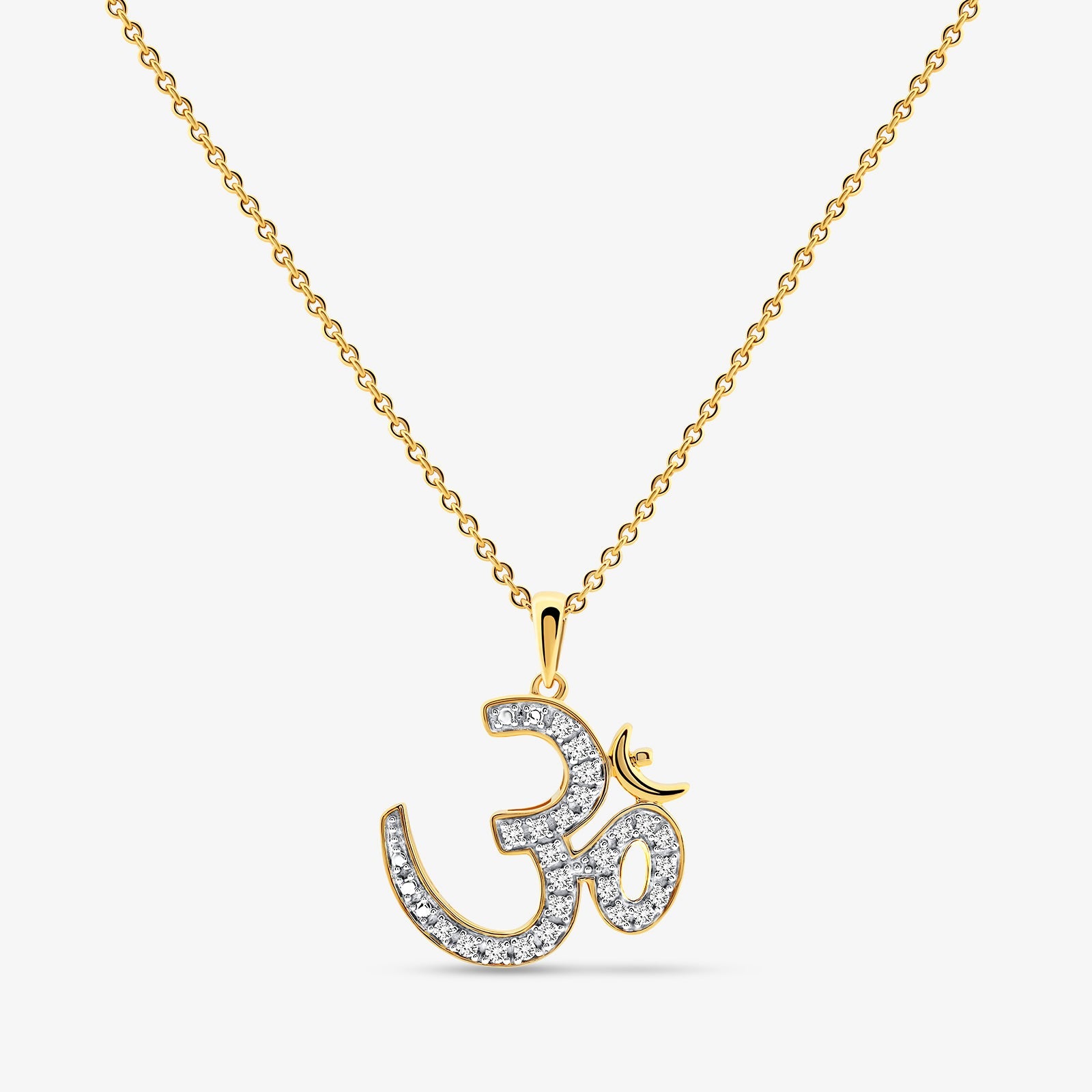 Gold-tone Om pendant necklace with pave crystal details, on link chain