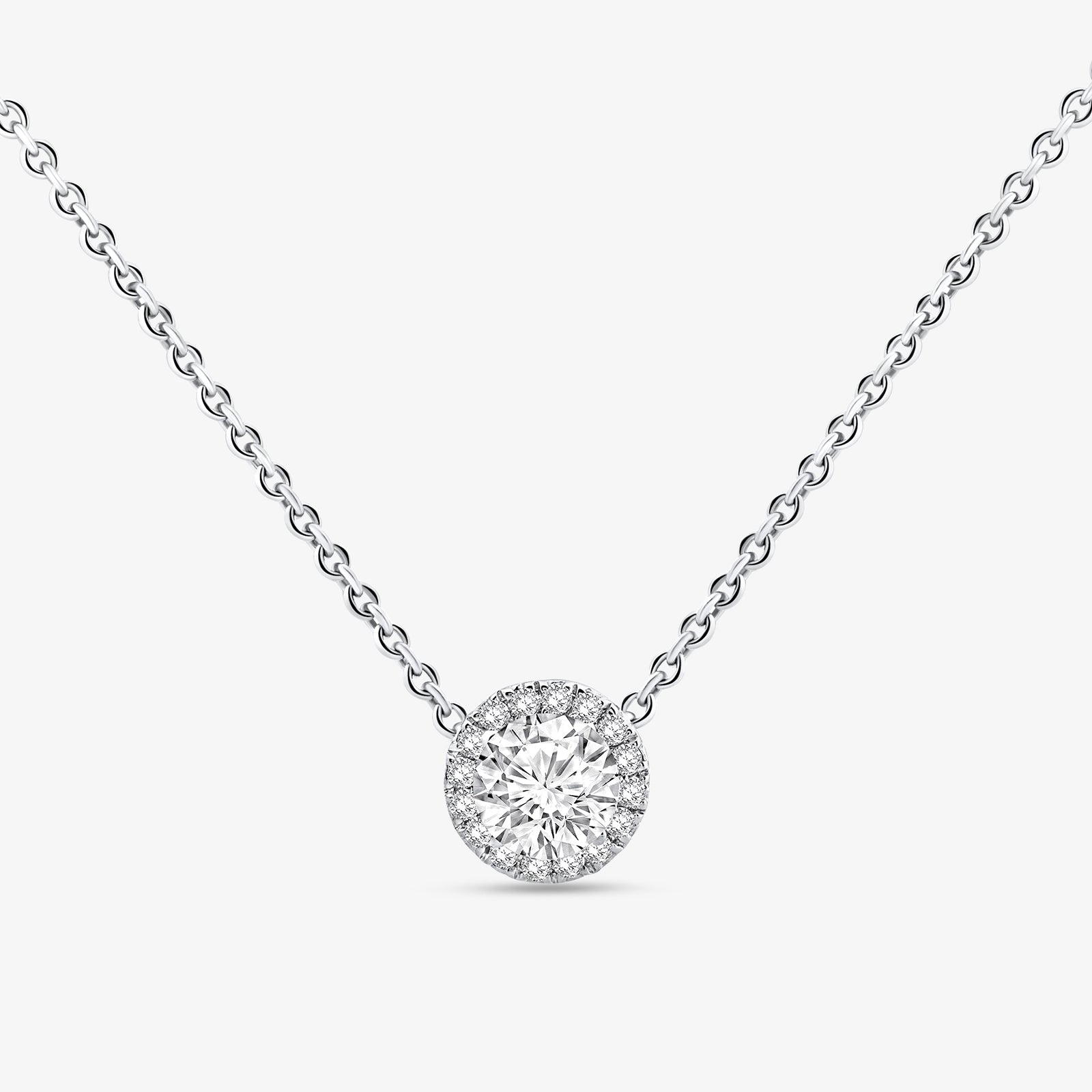 Circle of Love necklet with round pavé halo pendant and silver-tone chain