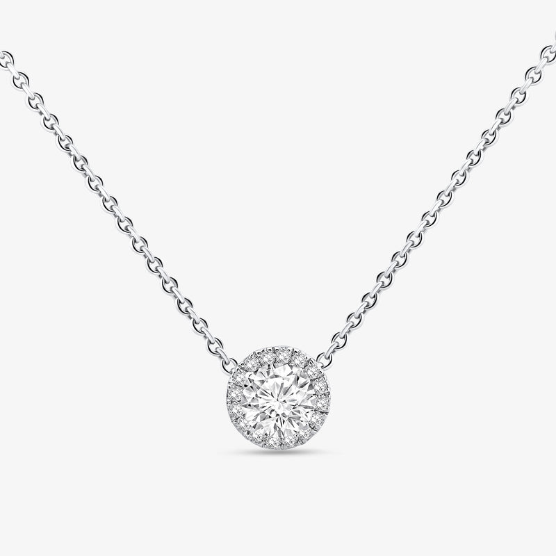 Circle of Love necklet with round pavé halo pendant and silver-tone chain