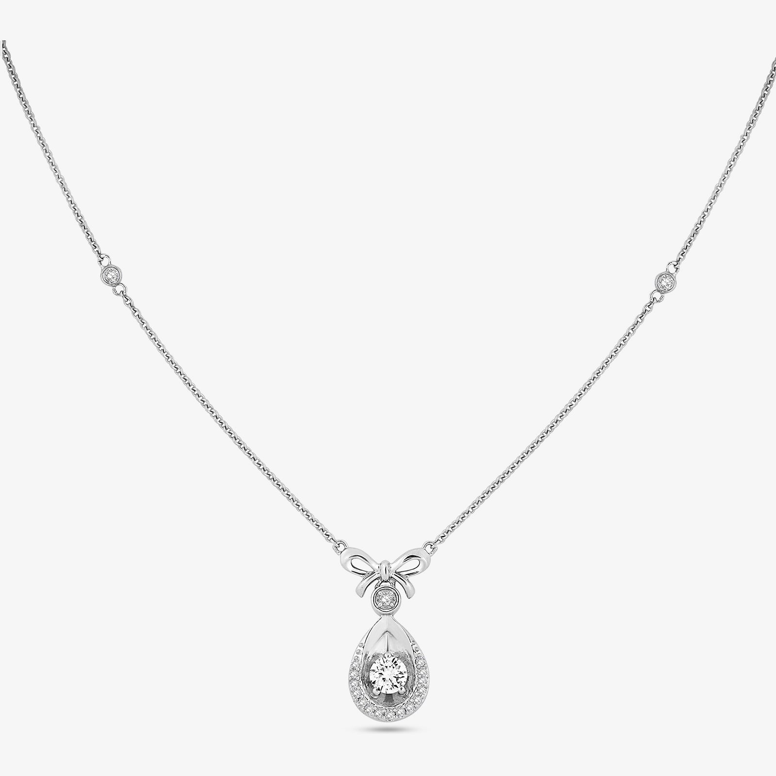 Collana minimal con pendente a goccia, pavé e punto luce, placcatura argento 925