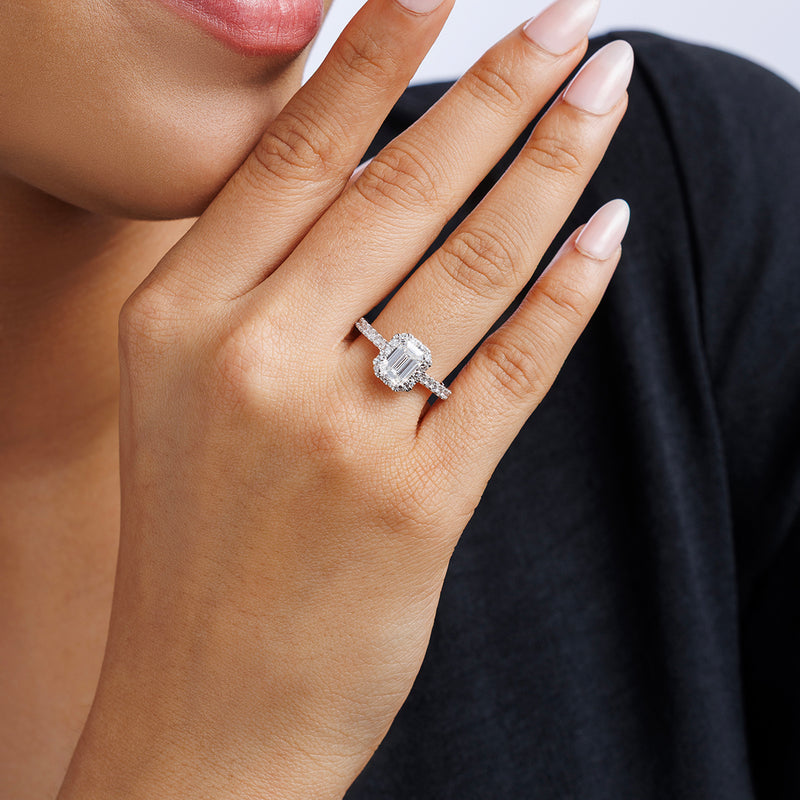 Halo Accent Emerald Solitaire Ring