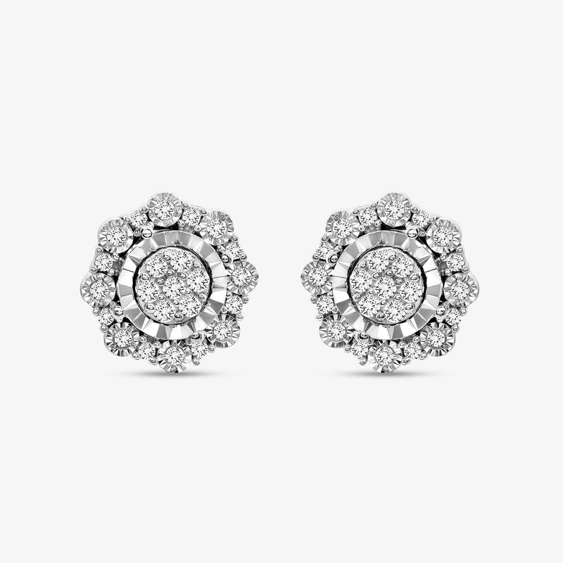 Keemti Jewels SNOWFLAKE Bloom stud earrings, silver-toned with round pavé stones