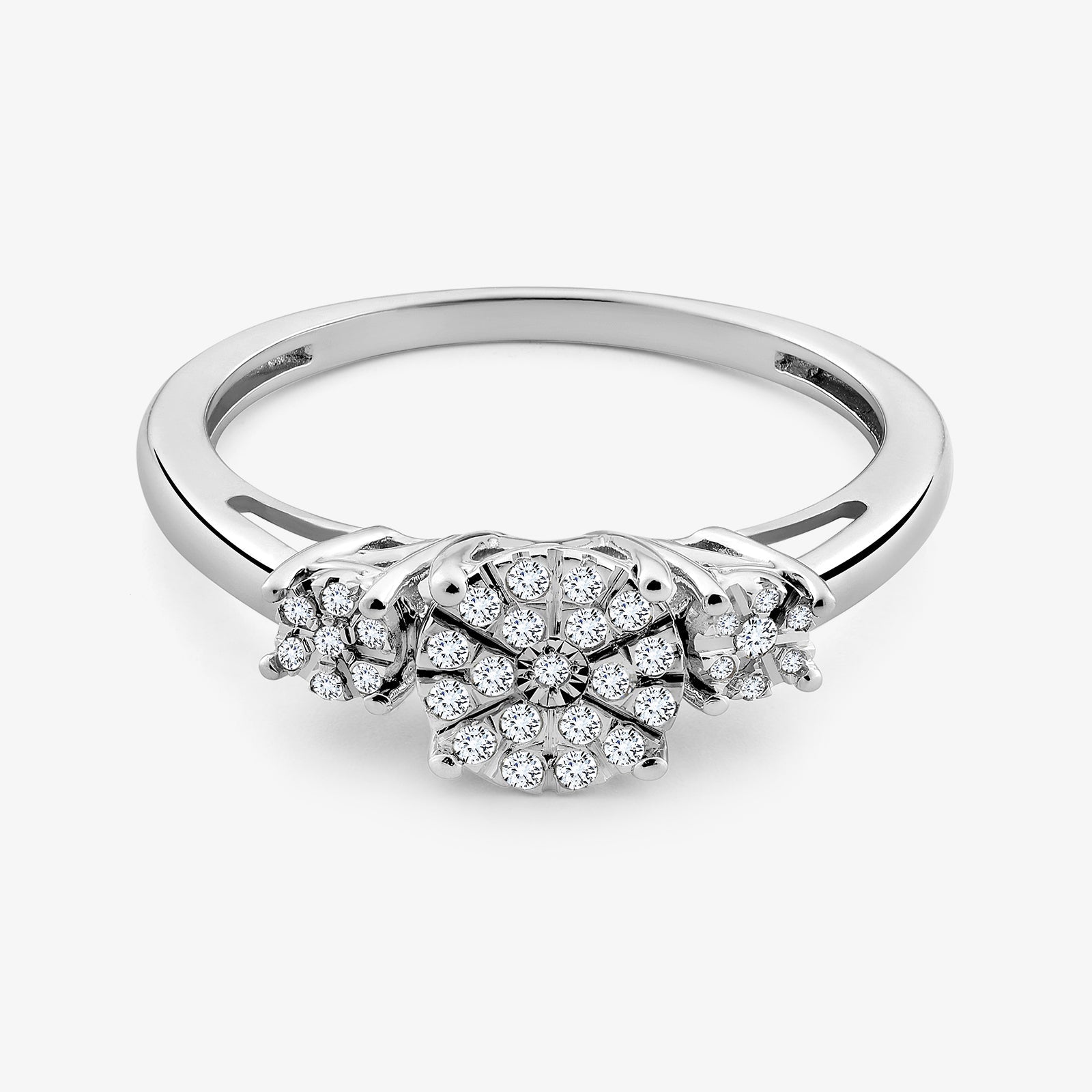 Silver vermeil Trinity ring with pavé details and round center stone cluster