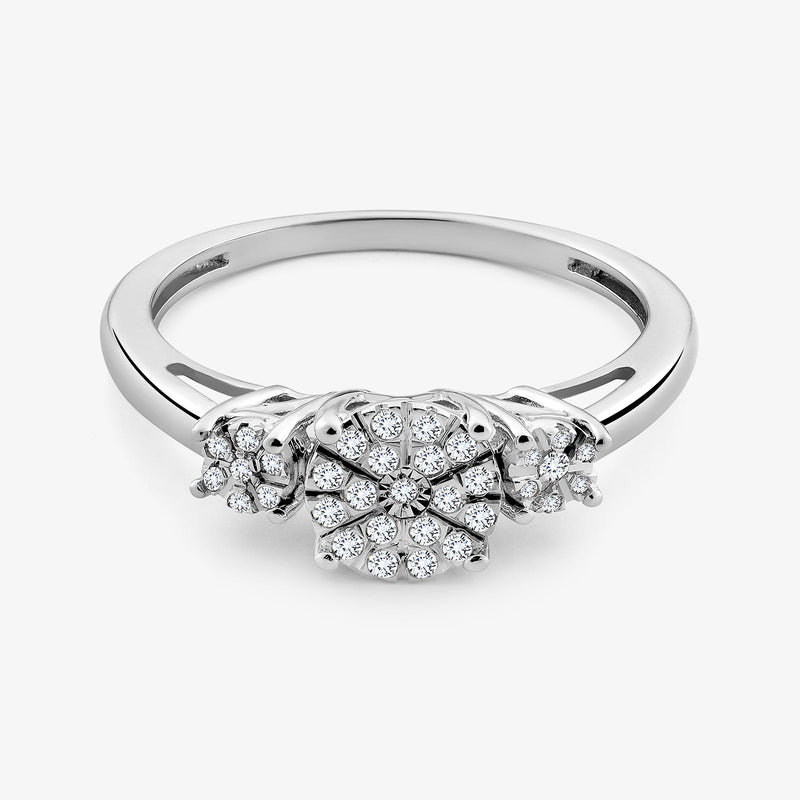 Silver vermeil Trinity ring with pavé details and round center stone cluster