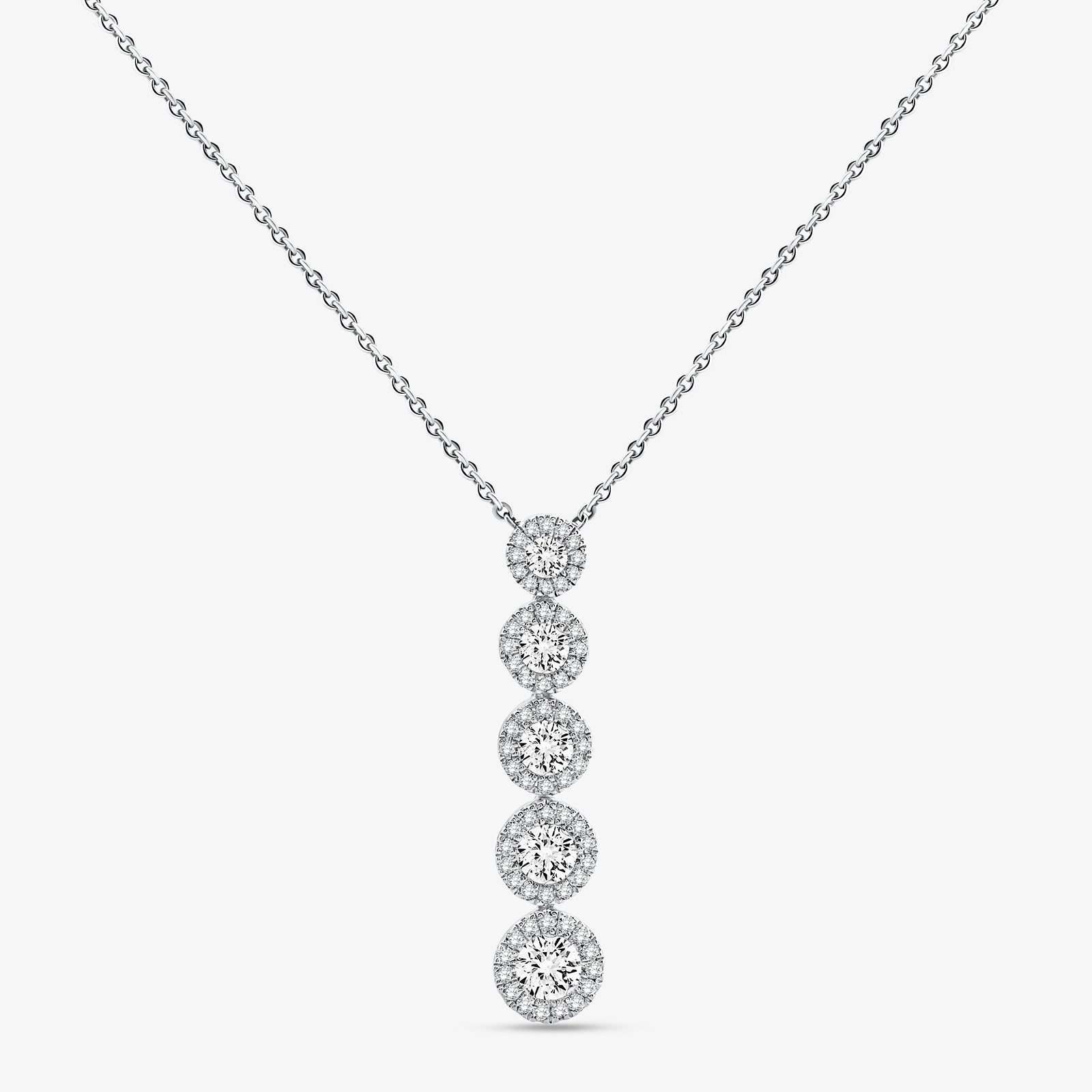 Drop-Diamond-Halskette mit 5 runden Diamantsteinen am Tropfenanhänger, Silber 925