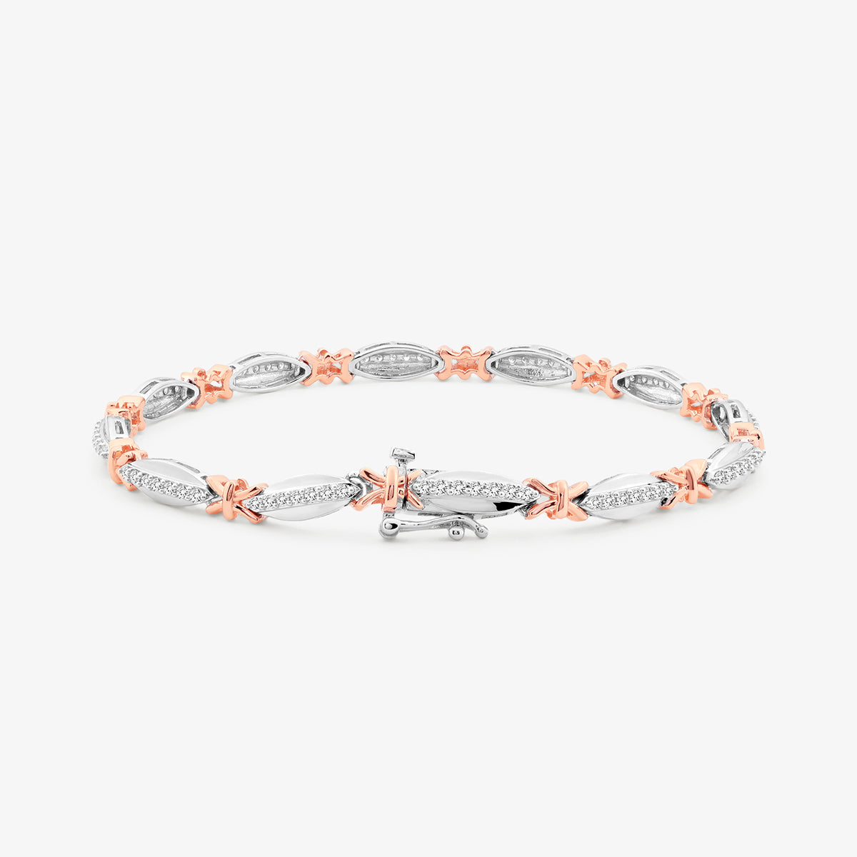 Keemti Jewels’ MARQUISE Bloom BRACELET features oval, marquise links and X accents with sparkling stones.