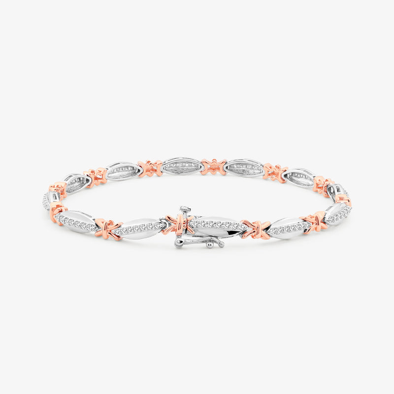 Keemti Jewels’ MARQUISE Bloom BRACELET features oval, marquise links and X accents with sparkling stones.