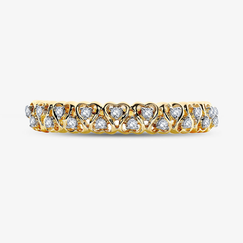 Zweilagiger Weave-Ring: gewölbte Bandform mit Reihen funkelnder Herz-Steine