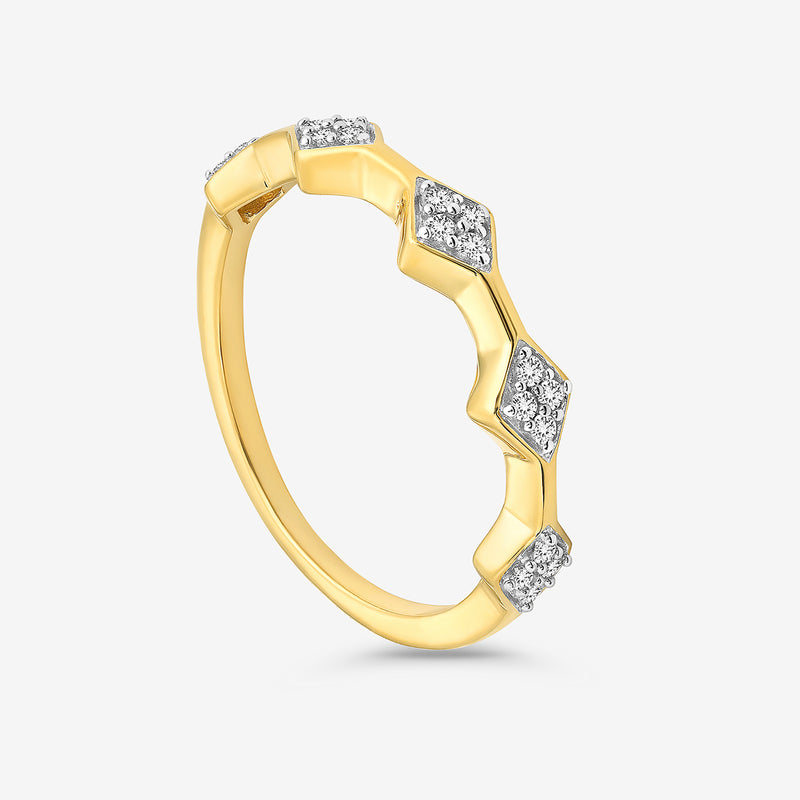 Keemti Jewels DIAMOND Peak Accent RING: Gold chevron band with square diamond clusters on white background.