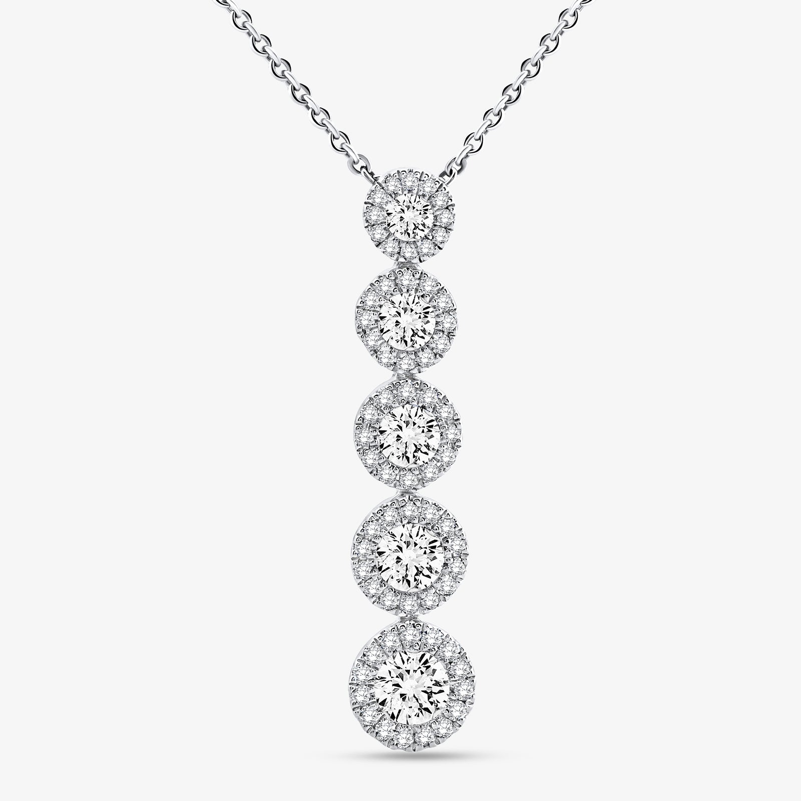 ORBIT Drop-Diamond-Halskette: langer Tropfen mit mehreren runden Diamantsteinen, Silber