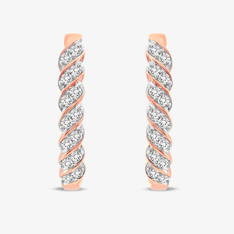 Twist-Armreif-Ohrringe mit ovalen Pavé-Steinen, roségoldfarbenem und silberfarbenem Finish