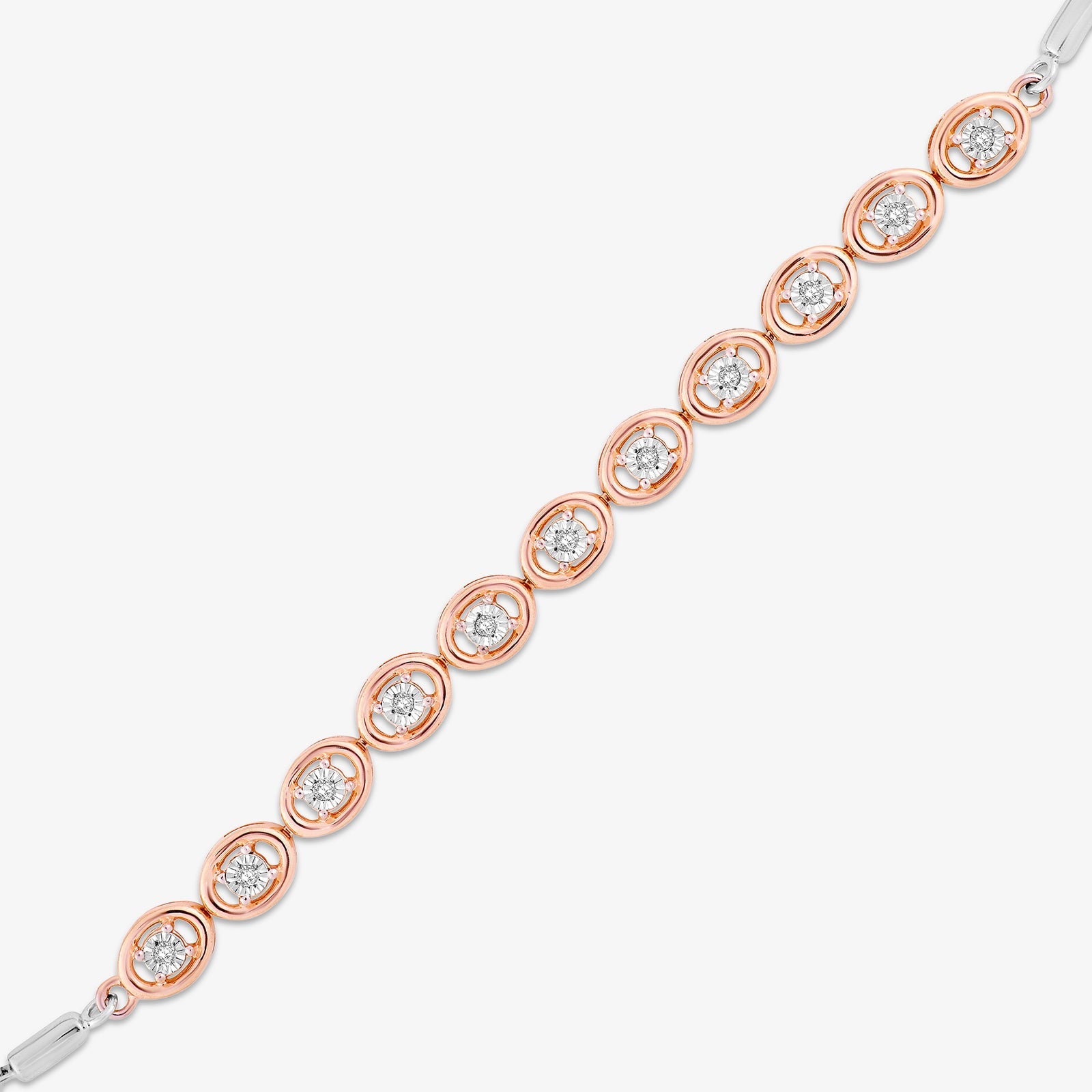 Close-up halo bolo bracelet: rosegouden ringen met glanzende steen