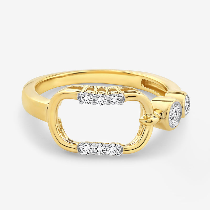 Keemti Jewels CONTOUR Link Ring: Gold, yellow-plated, with a rectangular open center and oval links with round diamonds.