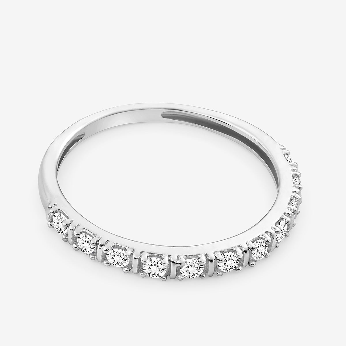 Diamond strip band ring in 925 sterling silver, prong-set round stones
