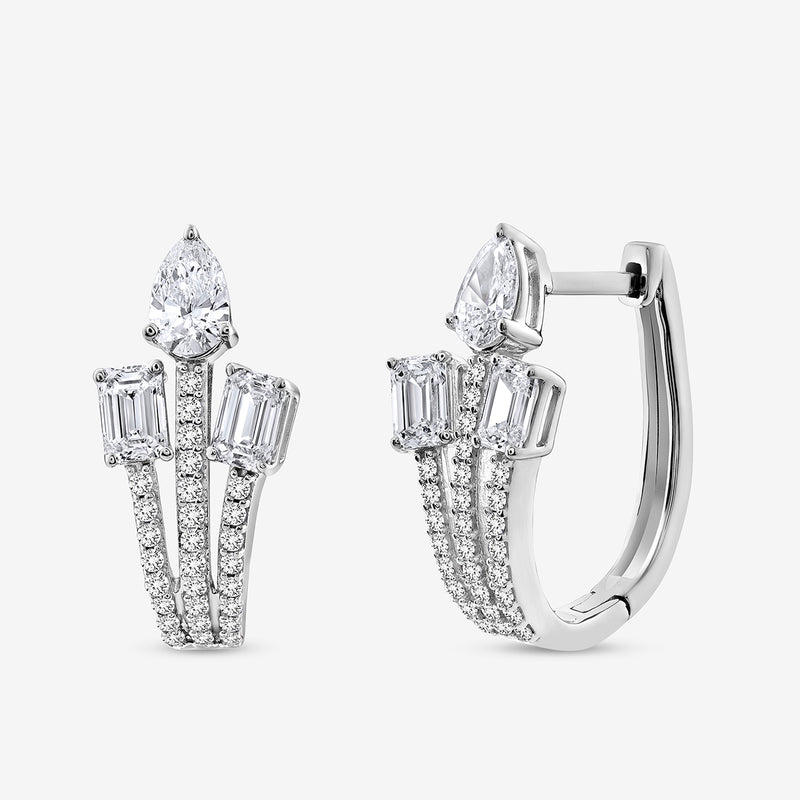 Oval Crest Diamond Hoop Earrings