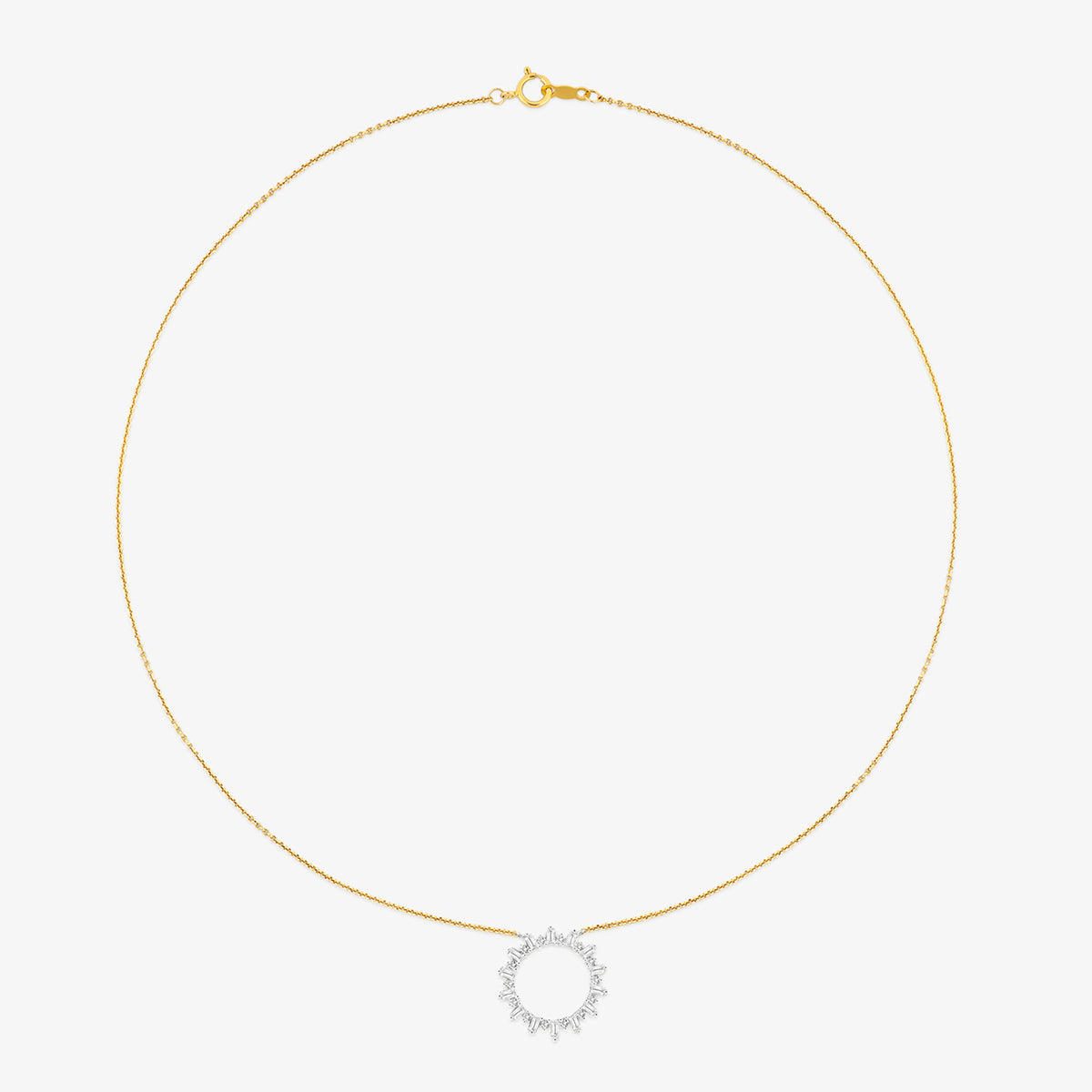 Keemti Jewels SPARKLING Circle Diamond NECKLET features a round pendant with sunburst clear stones.